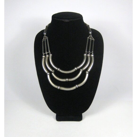 Necklace 24in Jewelry Vintage Silvertone Beaded Statement Multi Strand Statement - Picture 1 of 6